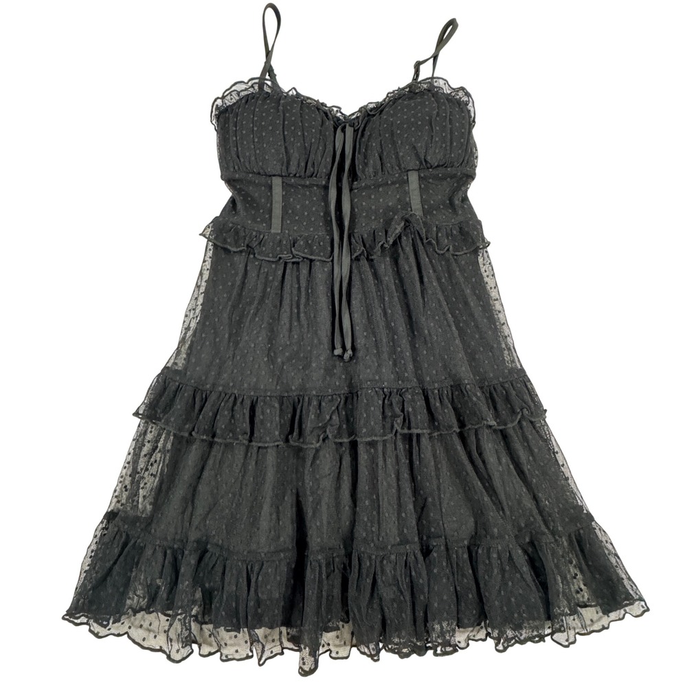 Wild Fable Black Mesh Tiered Ruffle Mini Dress XXS Desprit Coquette Whimsigoth